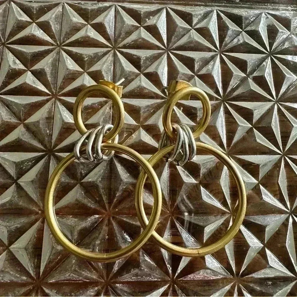 Madewell Brass Silver Two Tone Dangle Hoops Earrings - Picture 5 of 5